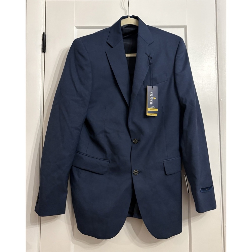Stafford Men's 38 Long Blue Classic Fit Stretch Suit Coat Blazer Jacket NWT $210